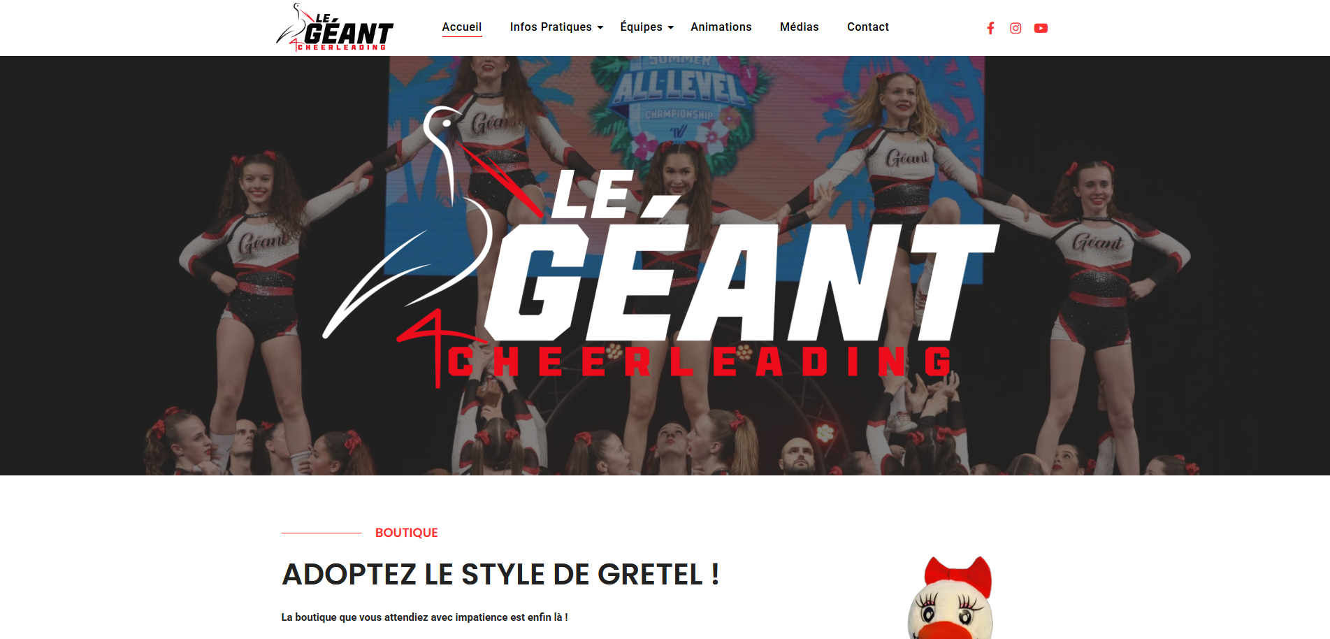 Capture d'écran du projet Site Internet - Le Géant Cheerleading - Création d'un site internet pour l'association de cheerleading de Souffelweyerhe